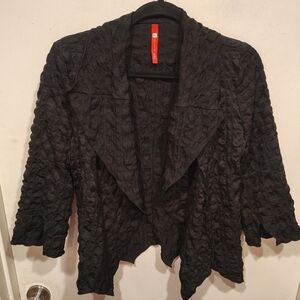 IC Collection Women's Black Bubble Seersucker Artsy Hem Jacket Cardigan Sz XS